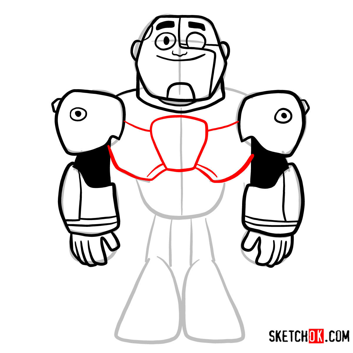 How to draw Cyborg chibi | Teen Titans - step 07