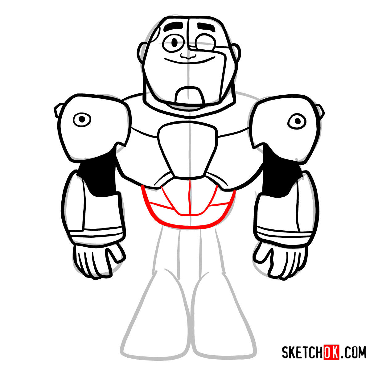 How to draw Cyborg chibi | Teen Titans - step 08