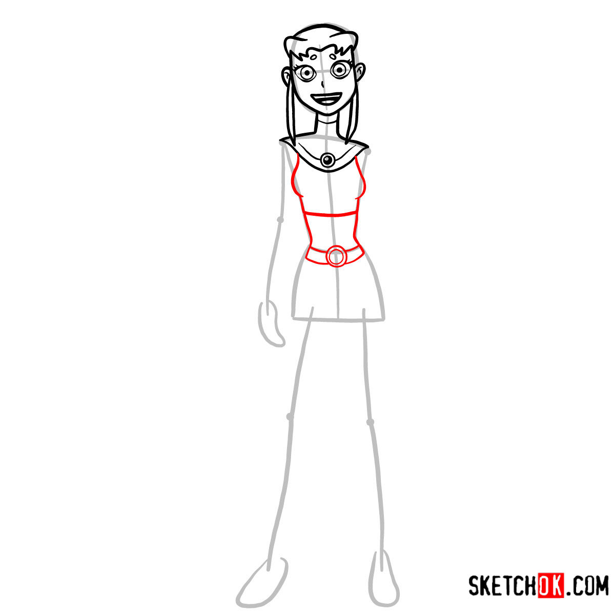 How to draw Starfire | Teen Titans - step 06