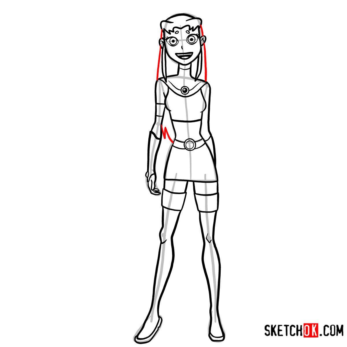 How to draw Starfire | Teen Titans - step 12
