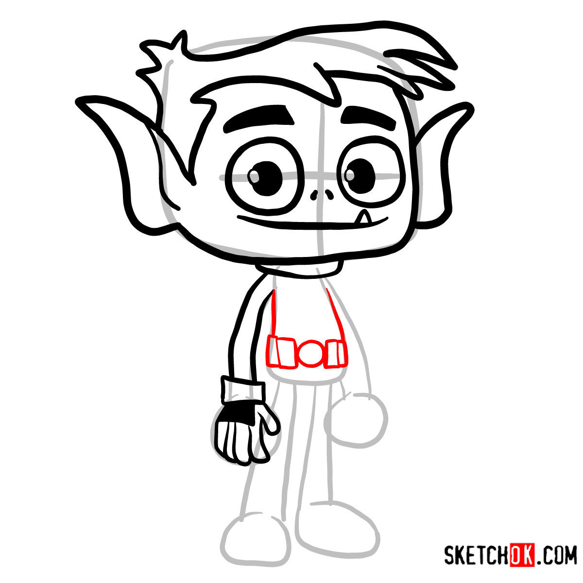 How to draw Beast Boy chibi | Teen Titans - step 05