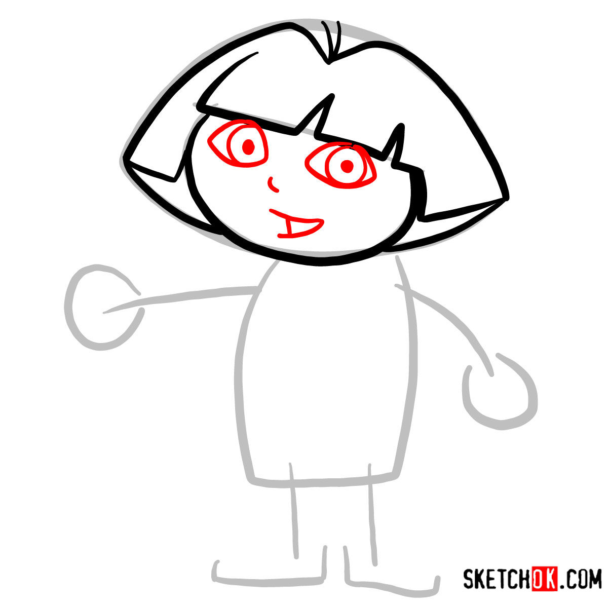 How to draw Dora the Explorer - step 04