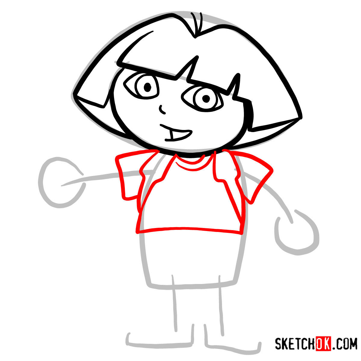 How to draw Dora the Explorer - step 05
