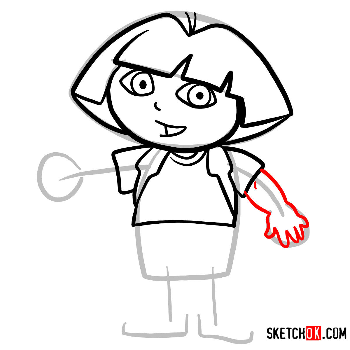 How to draw Dora the Explorer -  step 06