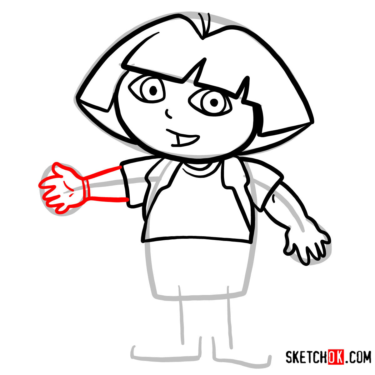 How to draw Dora the Explorer - step 07