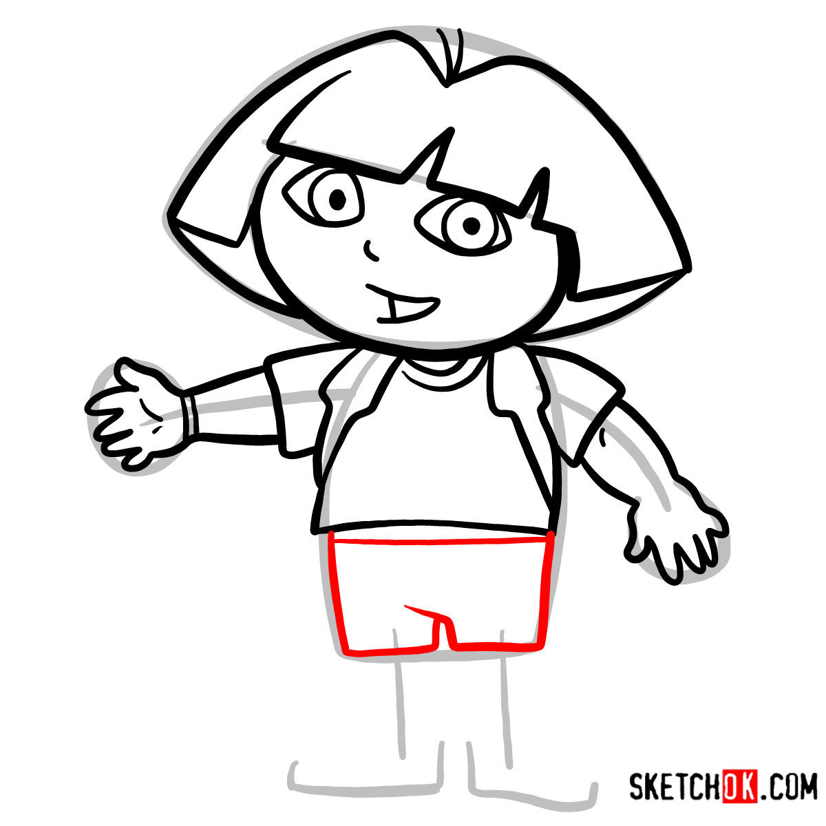 How to draw Dora the Explorer - step 08