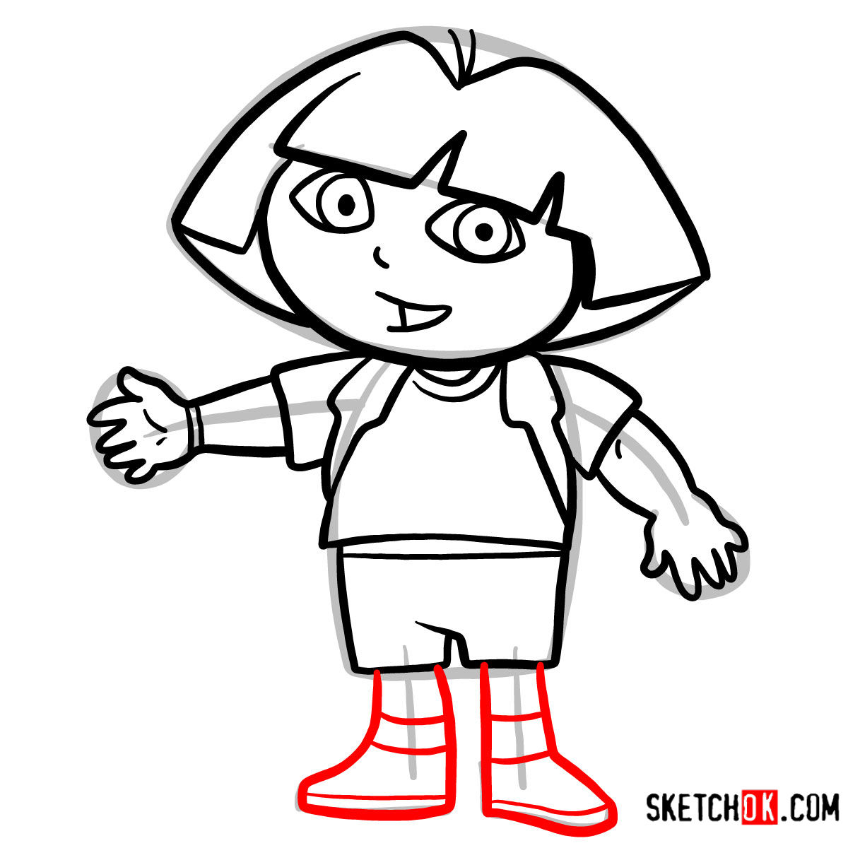How to draw Dora the Explorer - step 09