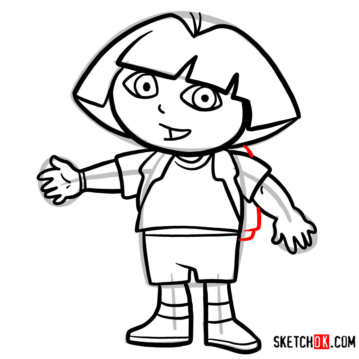 How to draw Dora the Explorer - step 10