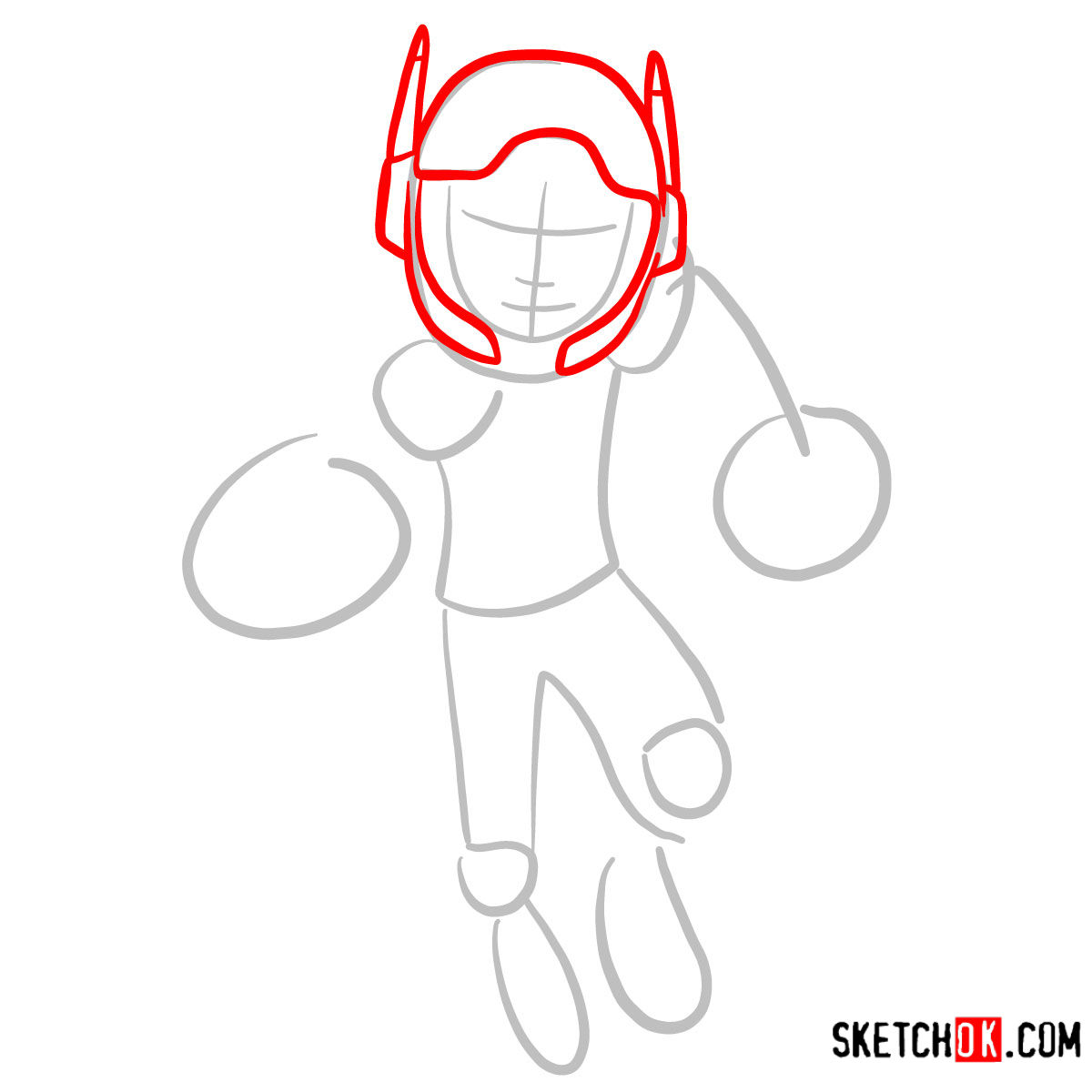 How to draw Hiro Hamada in his superhero suit - step 02