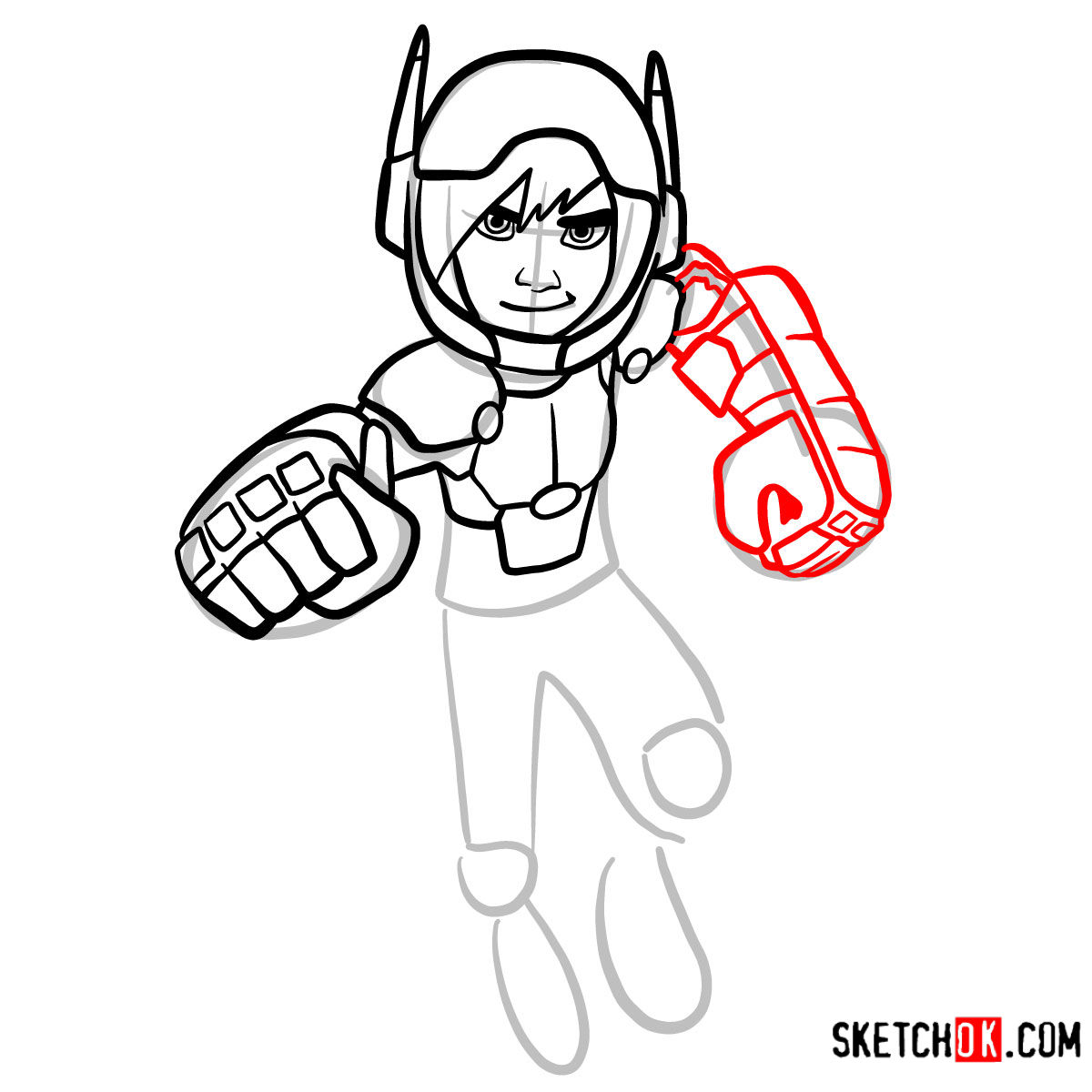 How to draw Hiro Hamada in his superhero suit - step 09