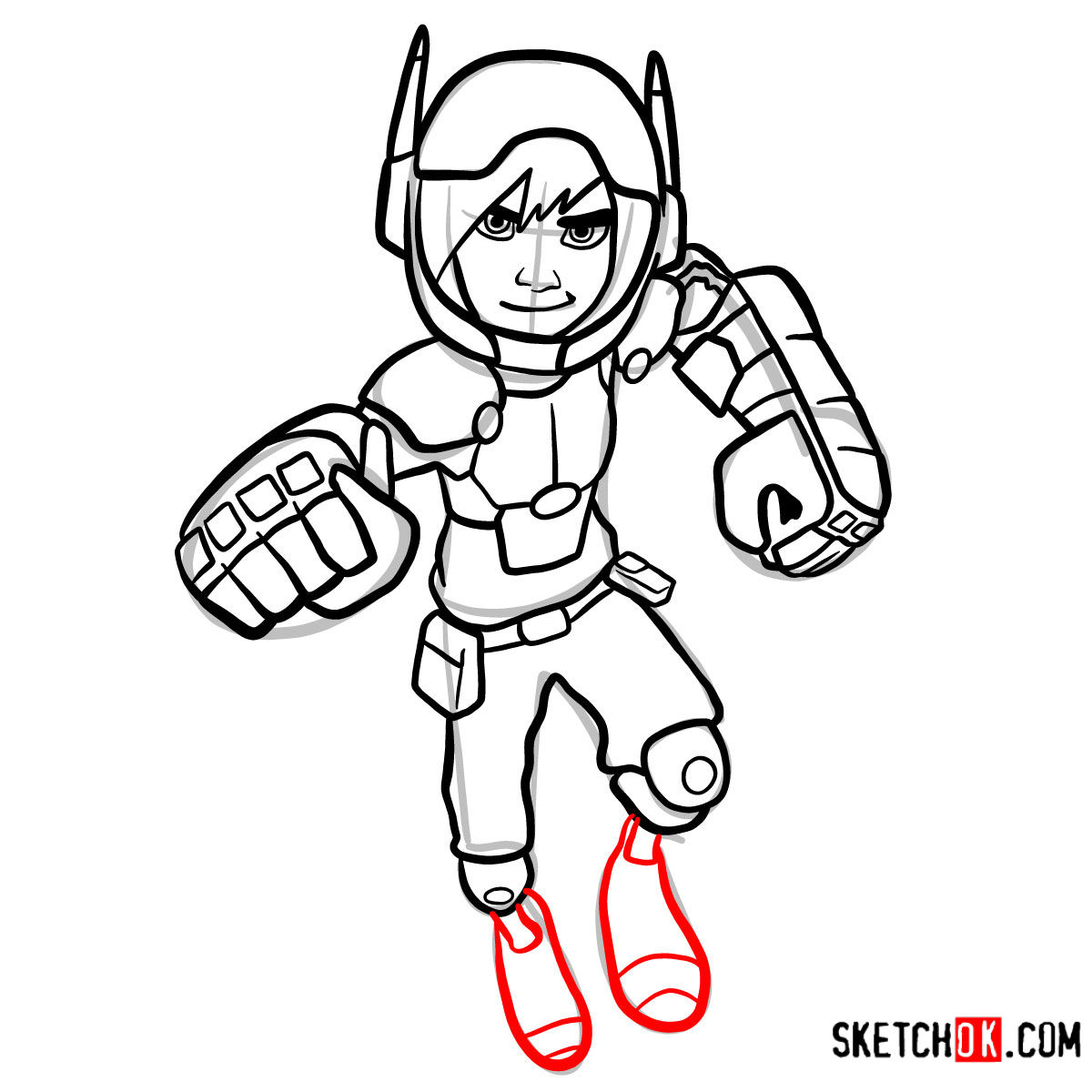 How to draw Hiro Hamada in his superhero suit - step 12