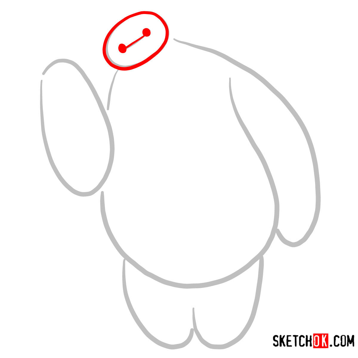 How to draw Baymax waving | Big Hero 6 - step 02