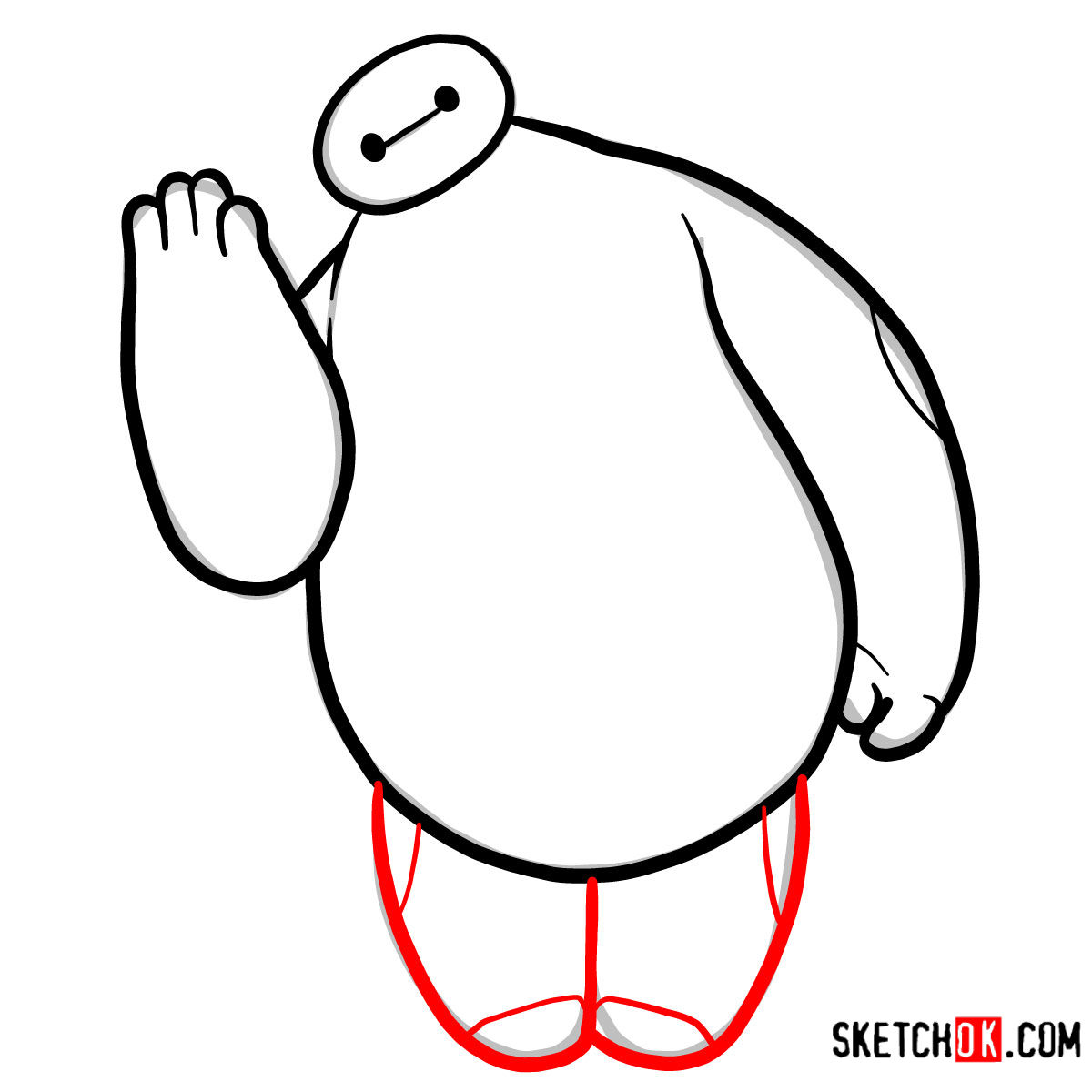 How to draw Baymax waving | Big Hero 6 - step 06