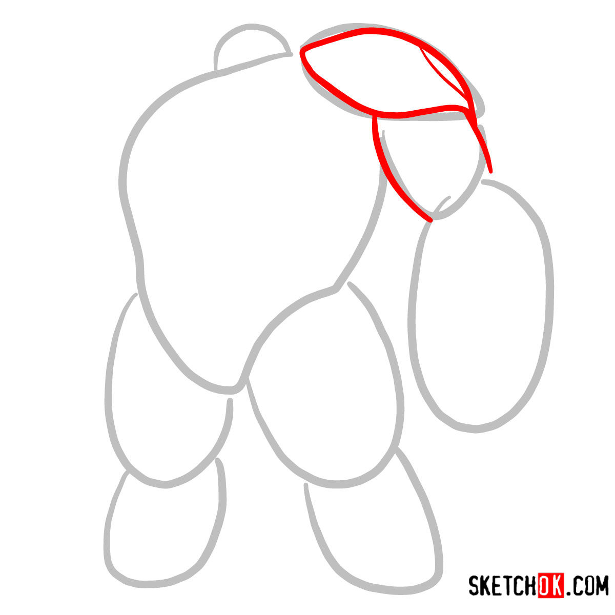 How to draw Baymax in his red armored suit - step 02