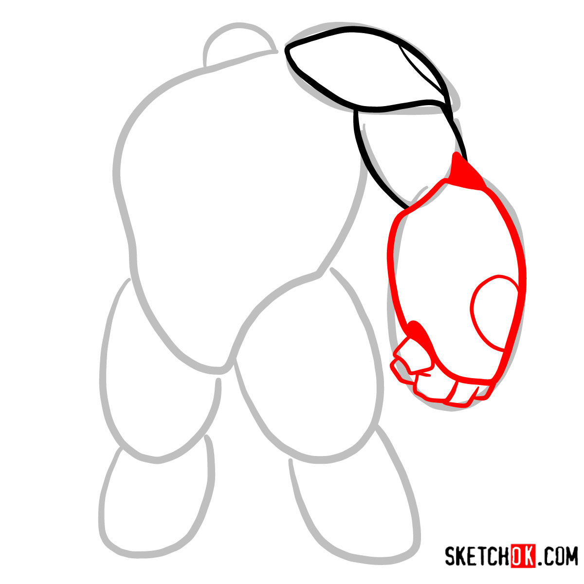 How to draw Baymax in his red armored suit - step 03