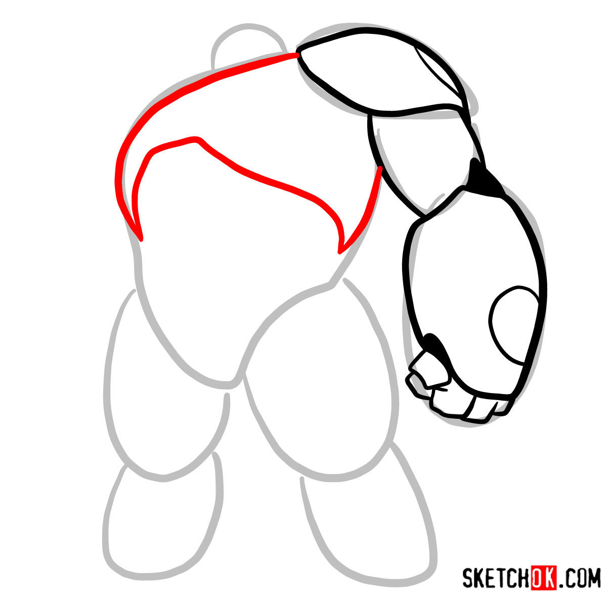 How to draw Baymax in his red armored suit - step 04