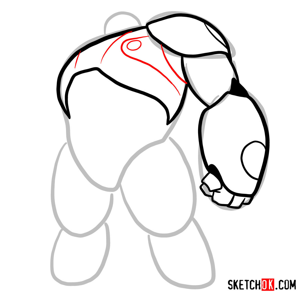 How to draw Baymax in his red armored suit - step 05