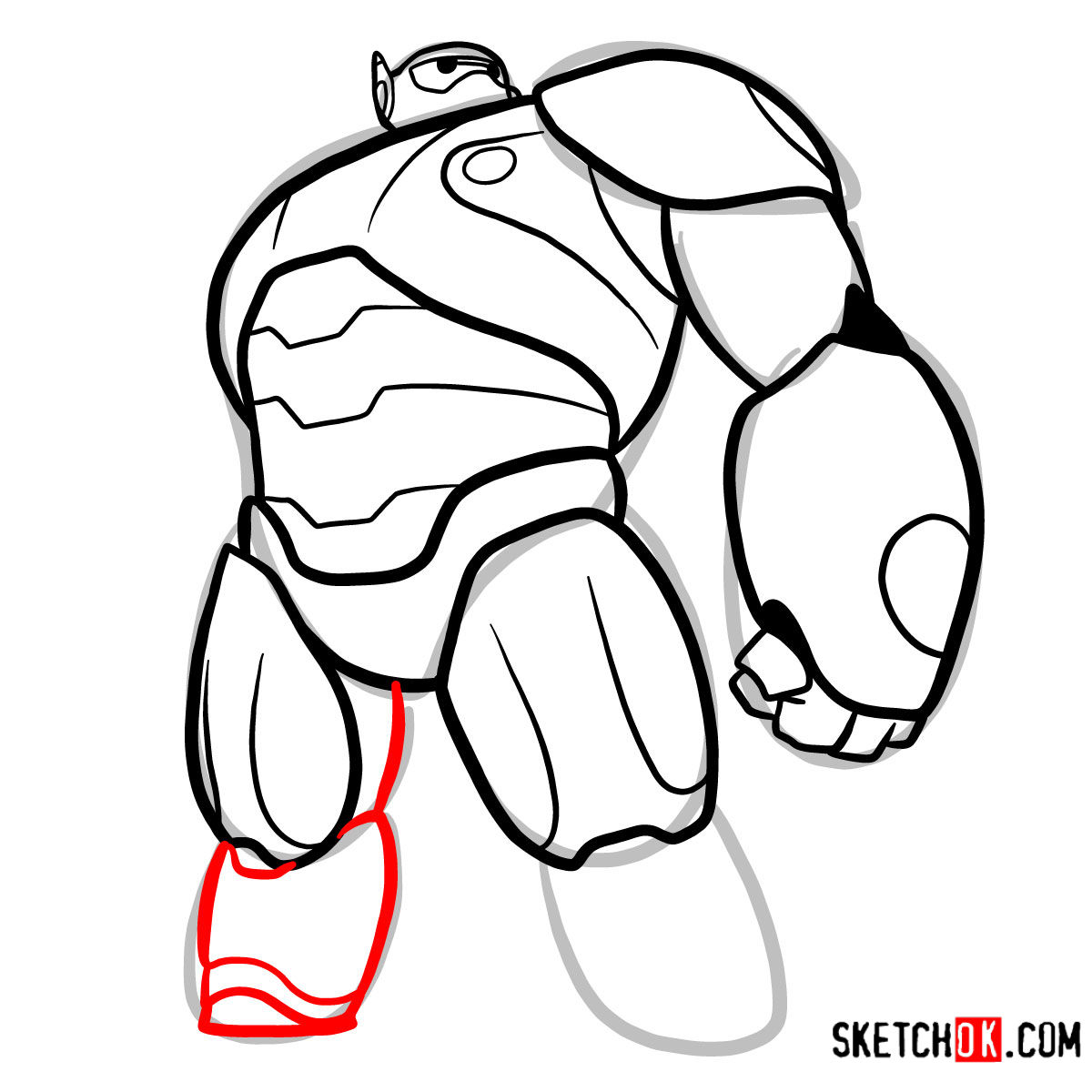 How to draw Baymax in his red armored suit - step 09