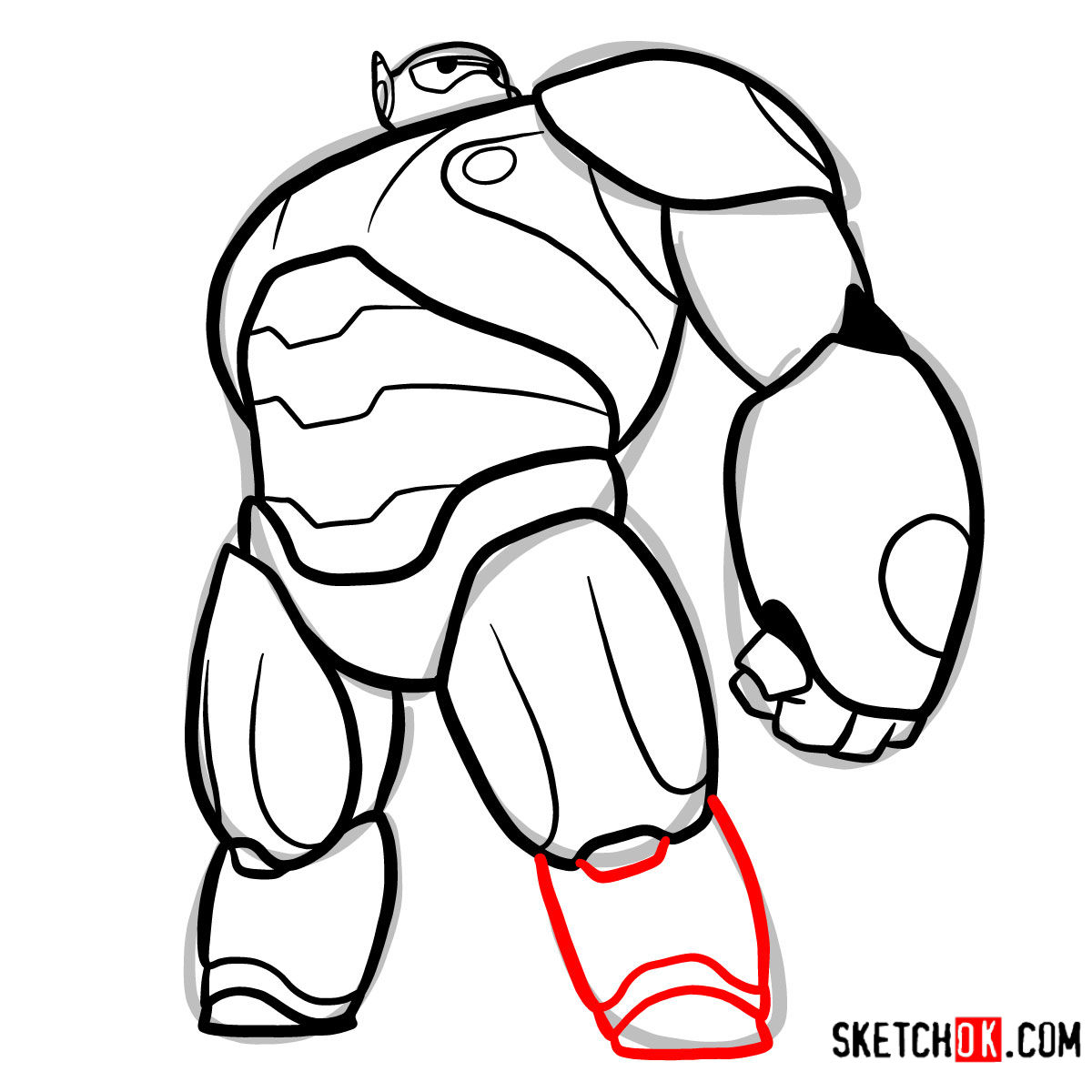 How to draw Baymax in his red armored suit - step 10