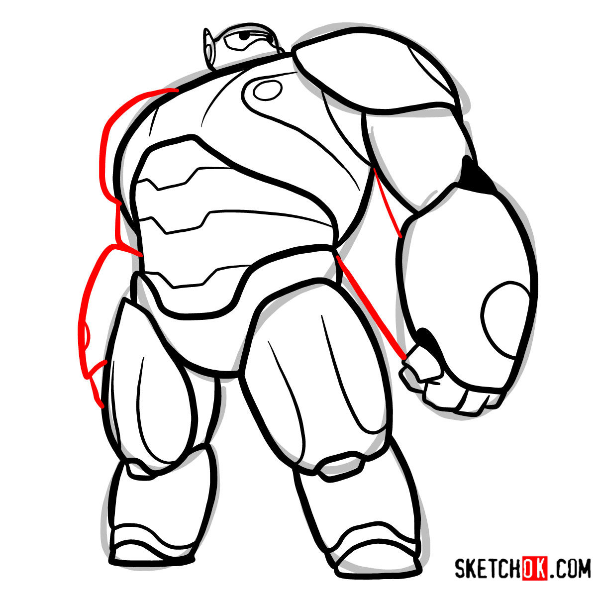 How to draw Baymax in his red armored suit - step 11