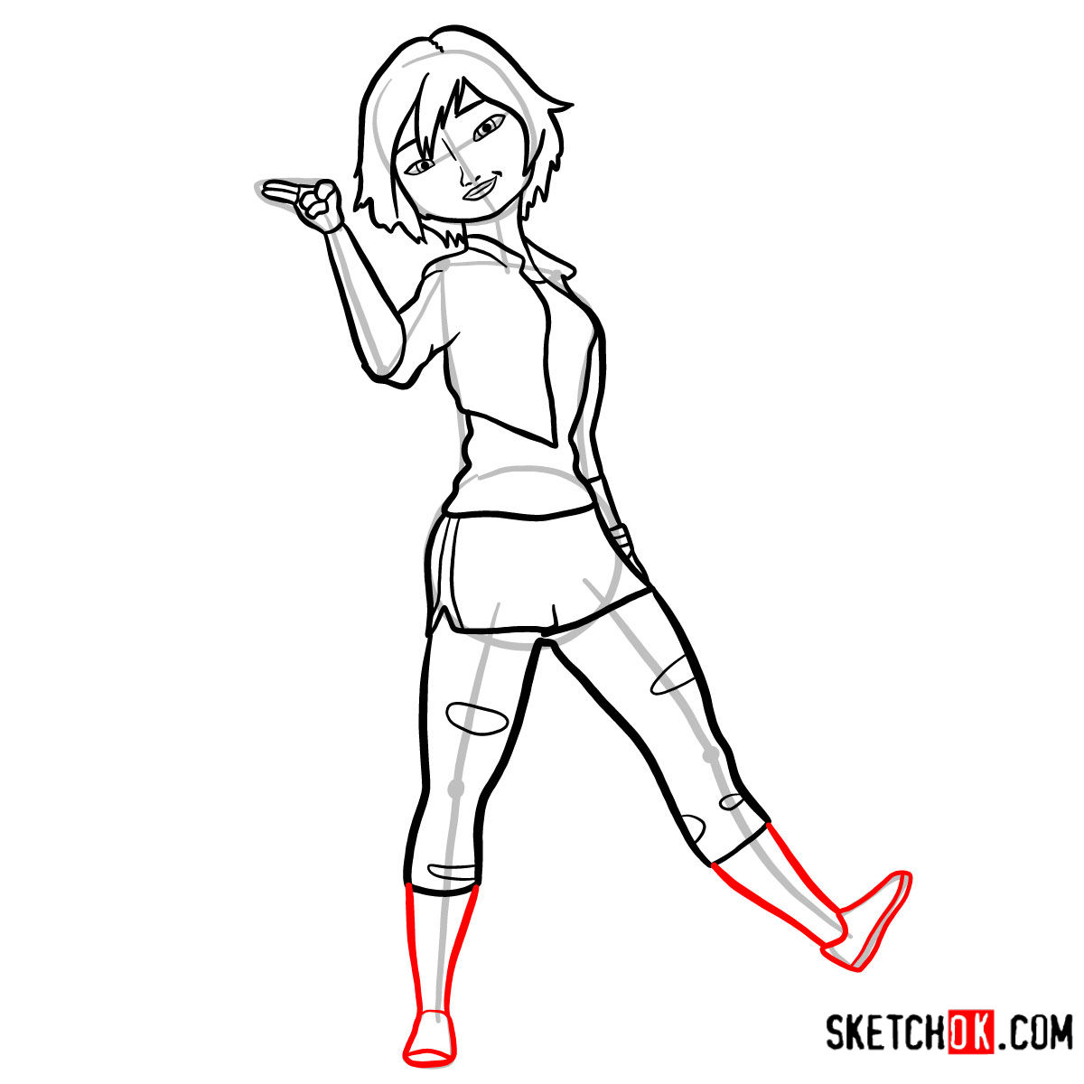 How to draw Go Go Tomago in her regular outfit - step 11