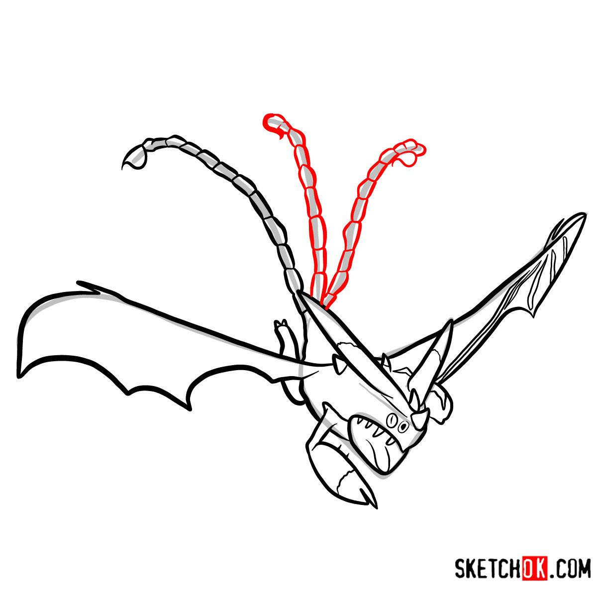 How to draw Triple Stryke Dragon | How to Train Your Dragon - step 09