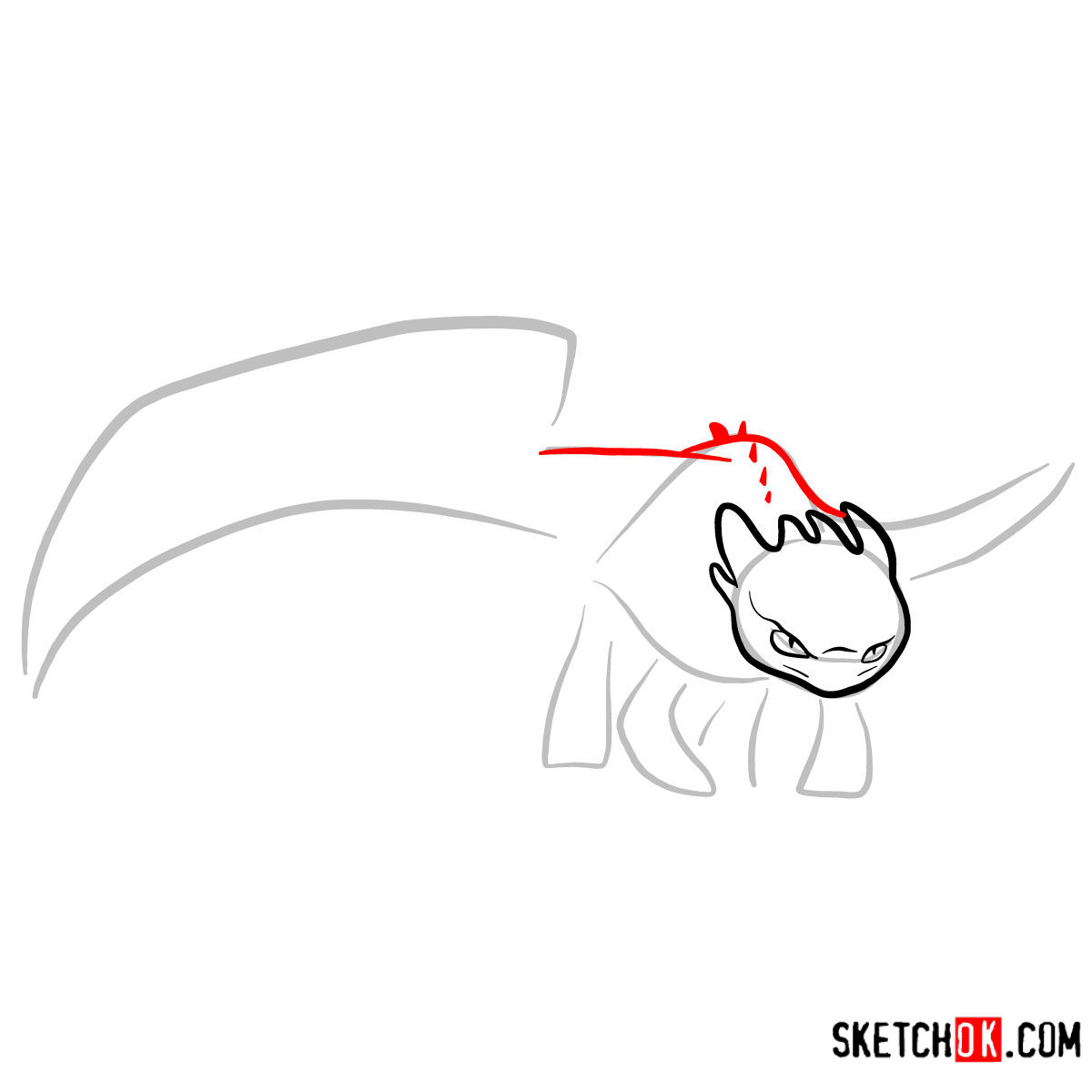 How to draw The Night Fury Dragon | How to Train Your Dragon - step 05