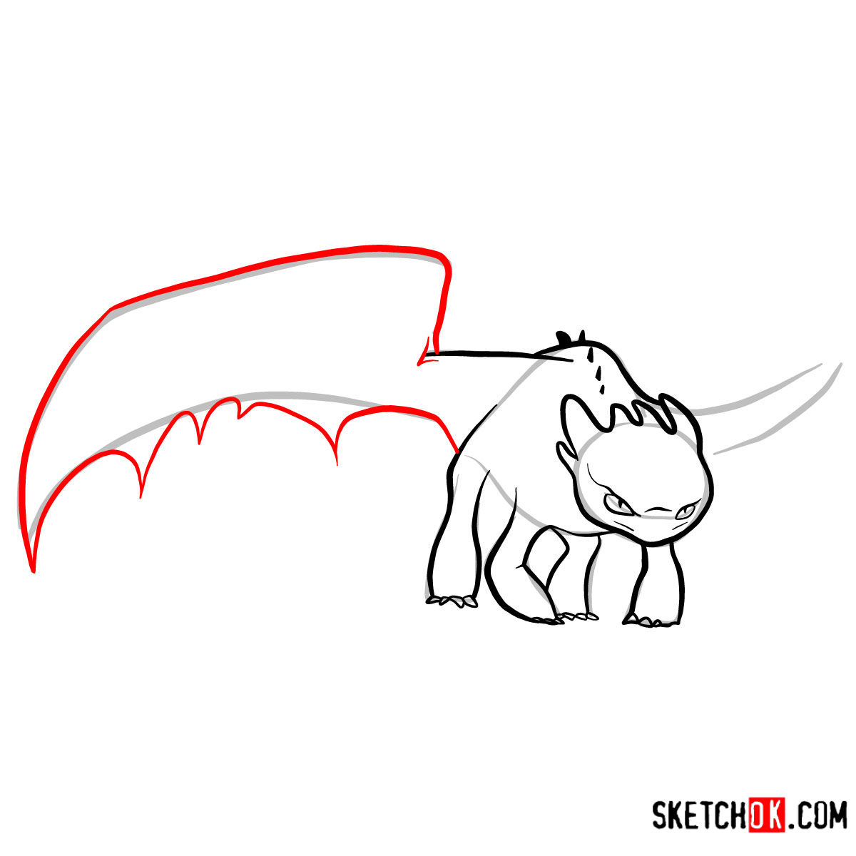 How to draw The Night Fury Dragon | How to Train Your Dragon - step 08