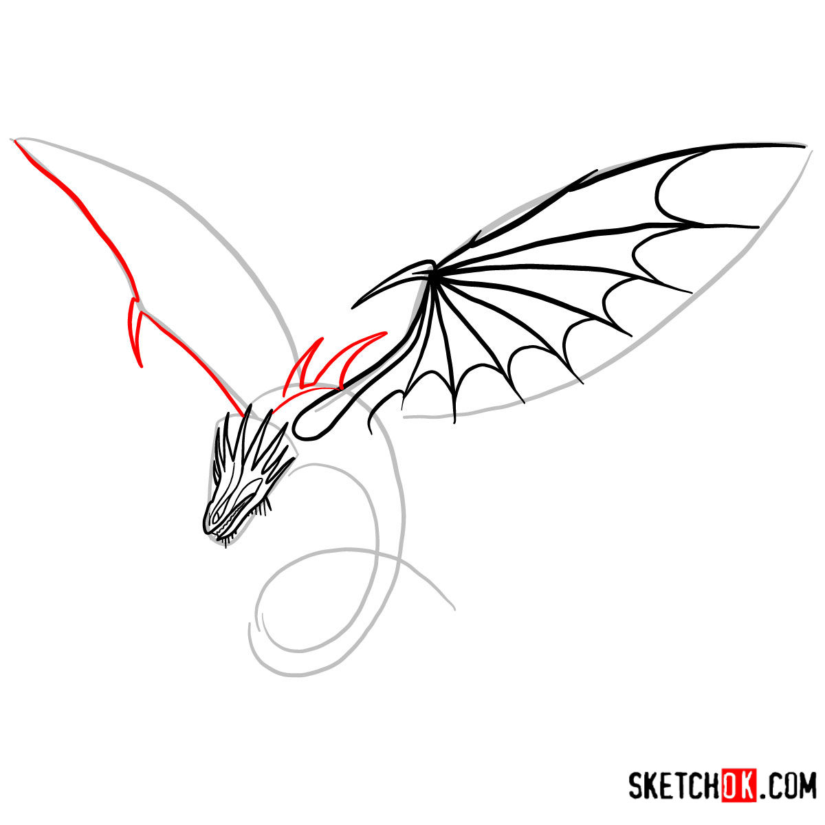 How to draw The Skrill Dragon | How to Train Your Dragon - step 06