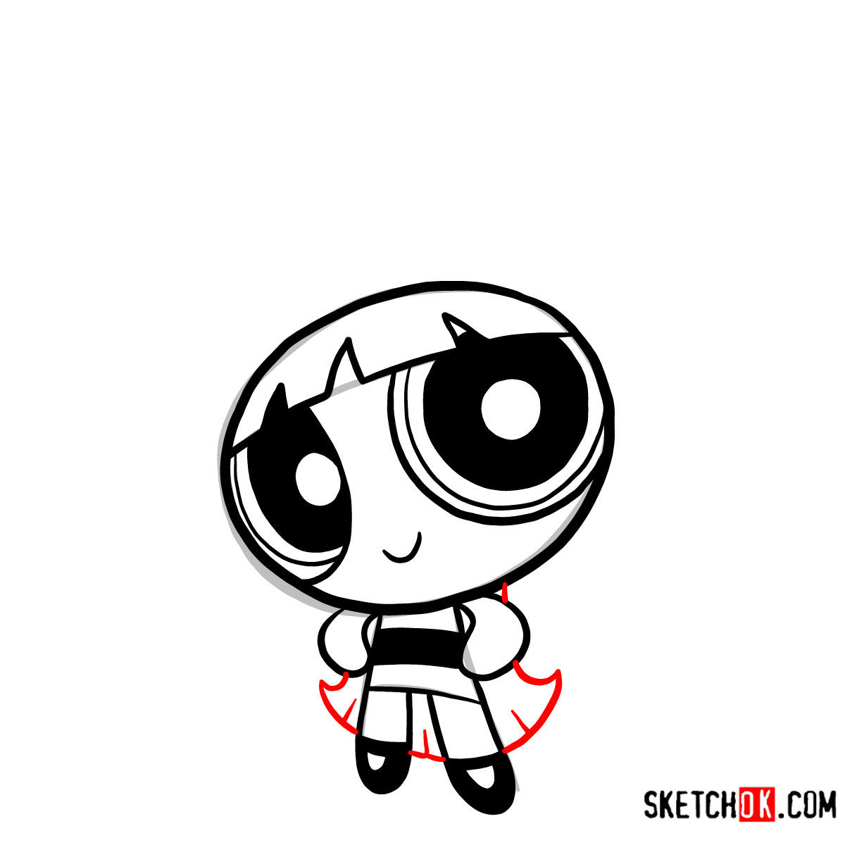 How to draw Blossom | The Powerpuff Girls - step 07