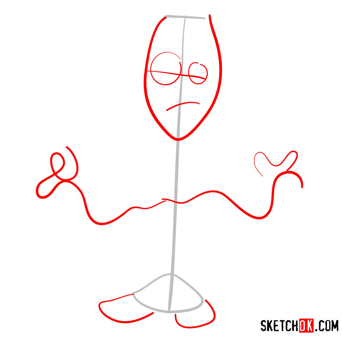 How to draw Forky from Toy Story 4 - step 02