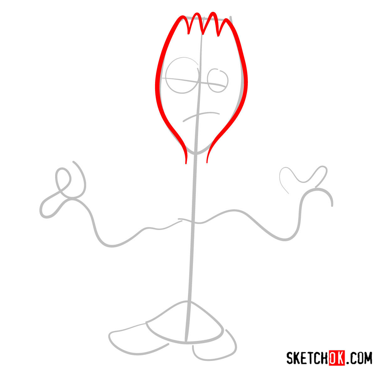 How to draw Forky from Toy Story 4 - step 03