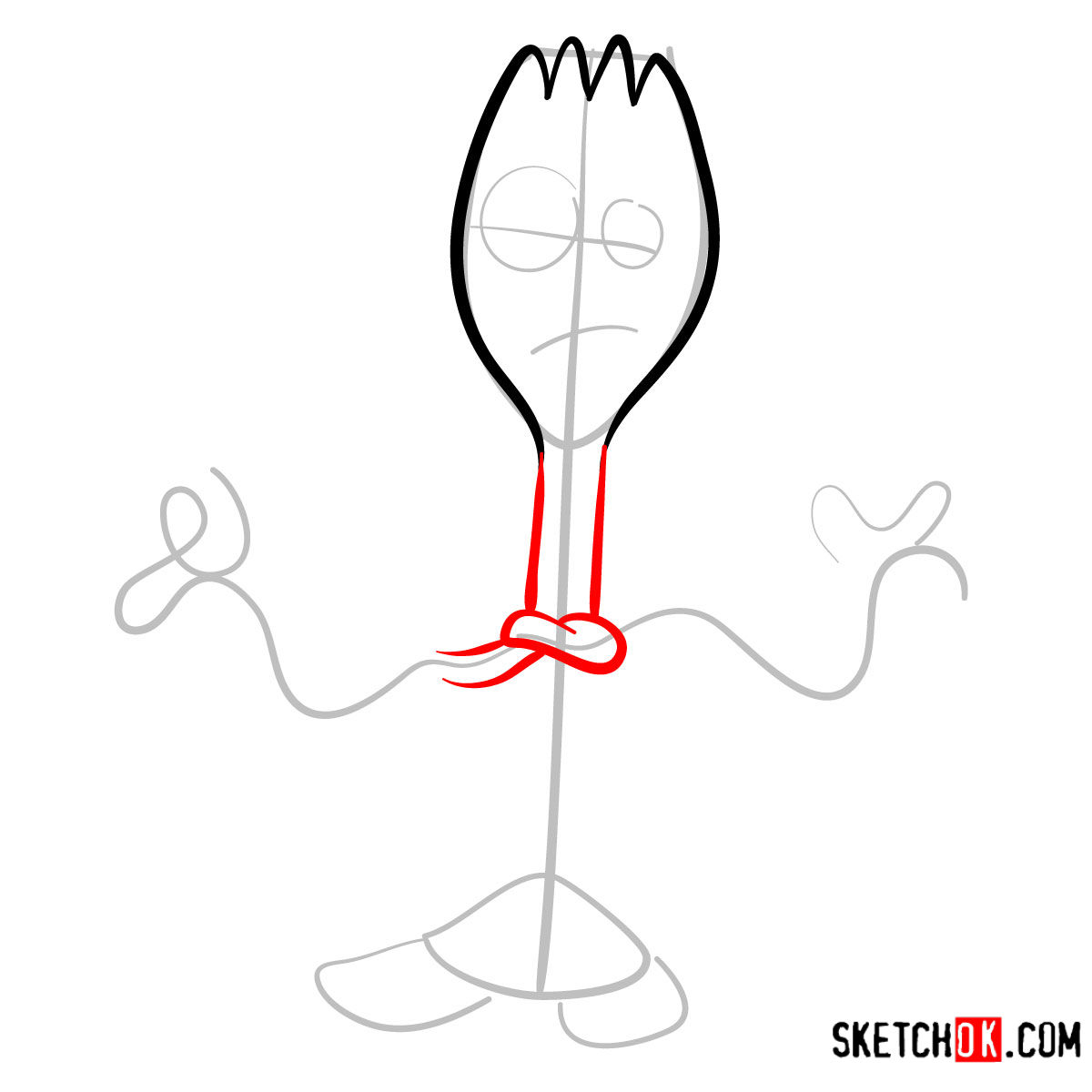 How to draw Forky from Toy Story 4 - step 04