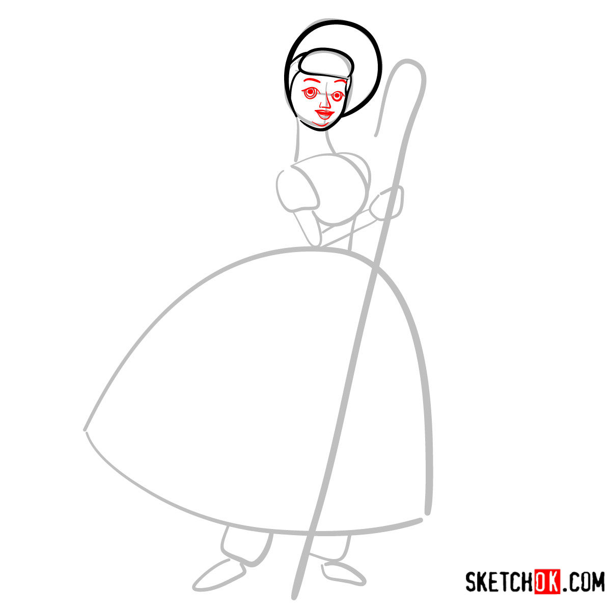 How to draw Bo Peep from Toy Story - step 04