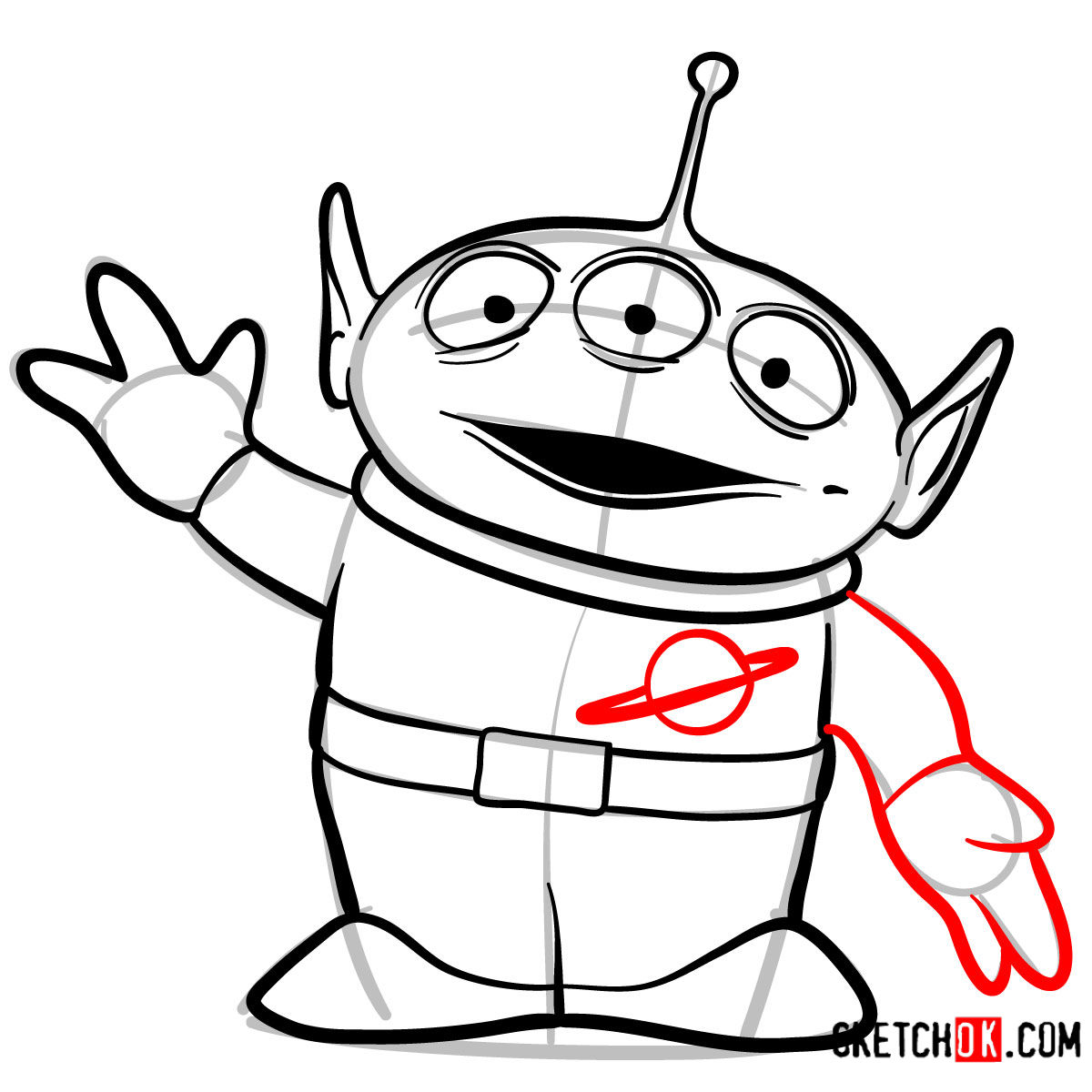 How to draw Alien Toy Story - step 08.