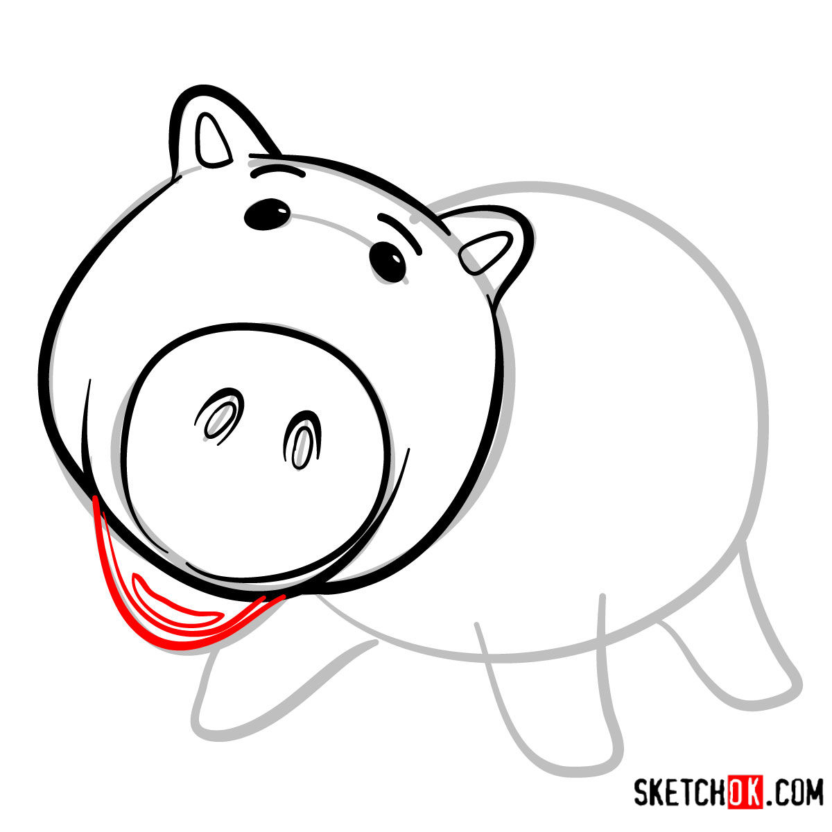 How to draw Hamm from Toy Story - step 05
