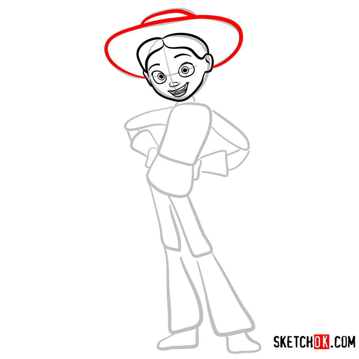 How to draw Jessie from Toy Story 2 - step 05