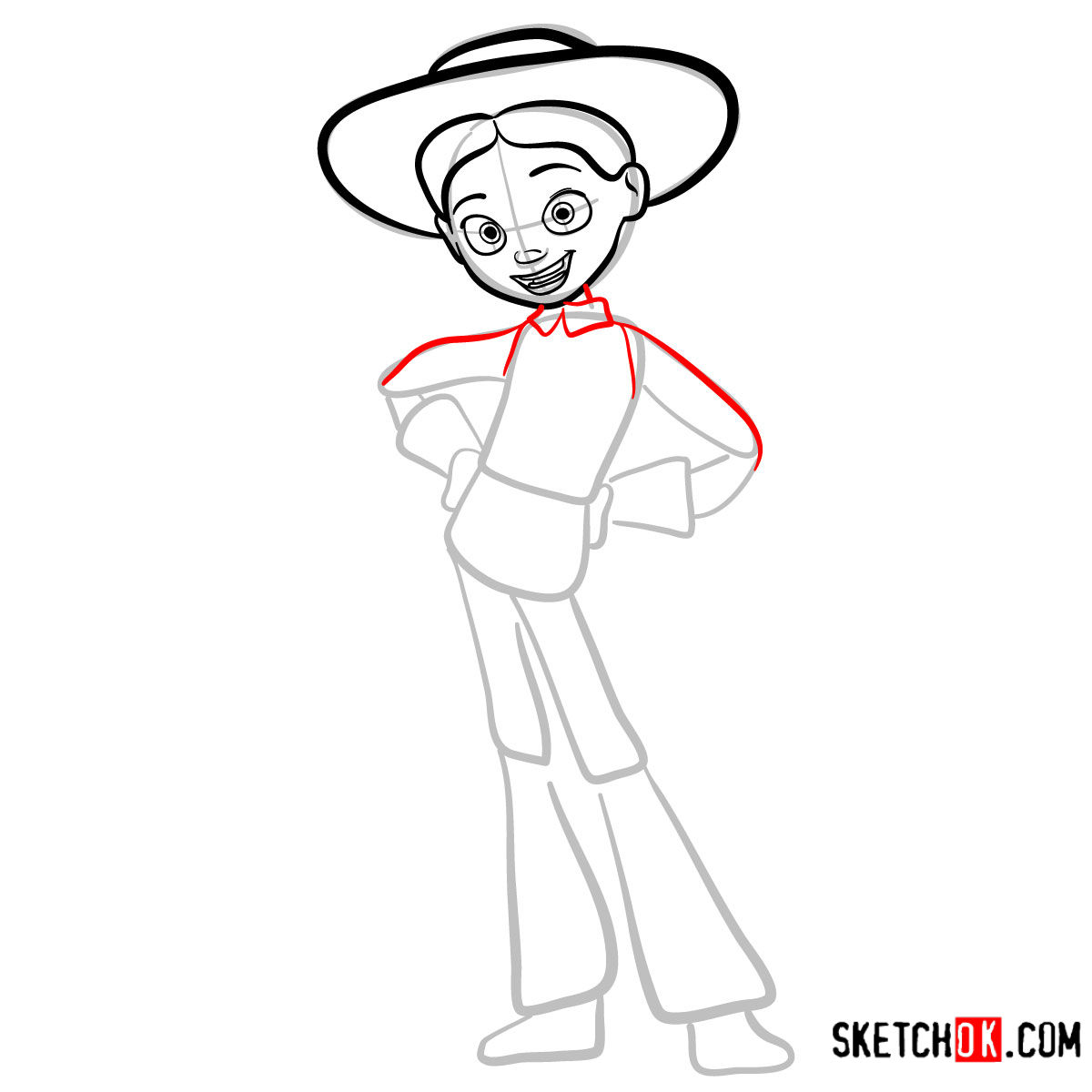 How to draw Jessie from Toy Story 2 - step 06