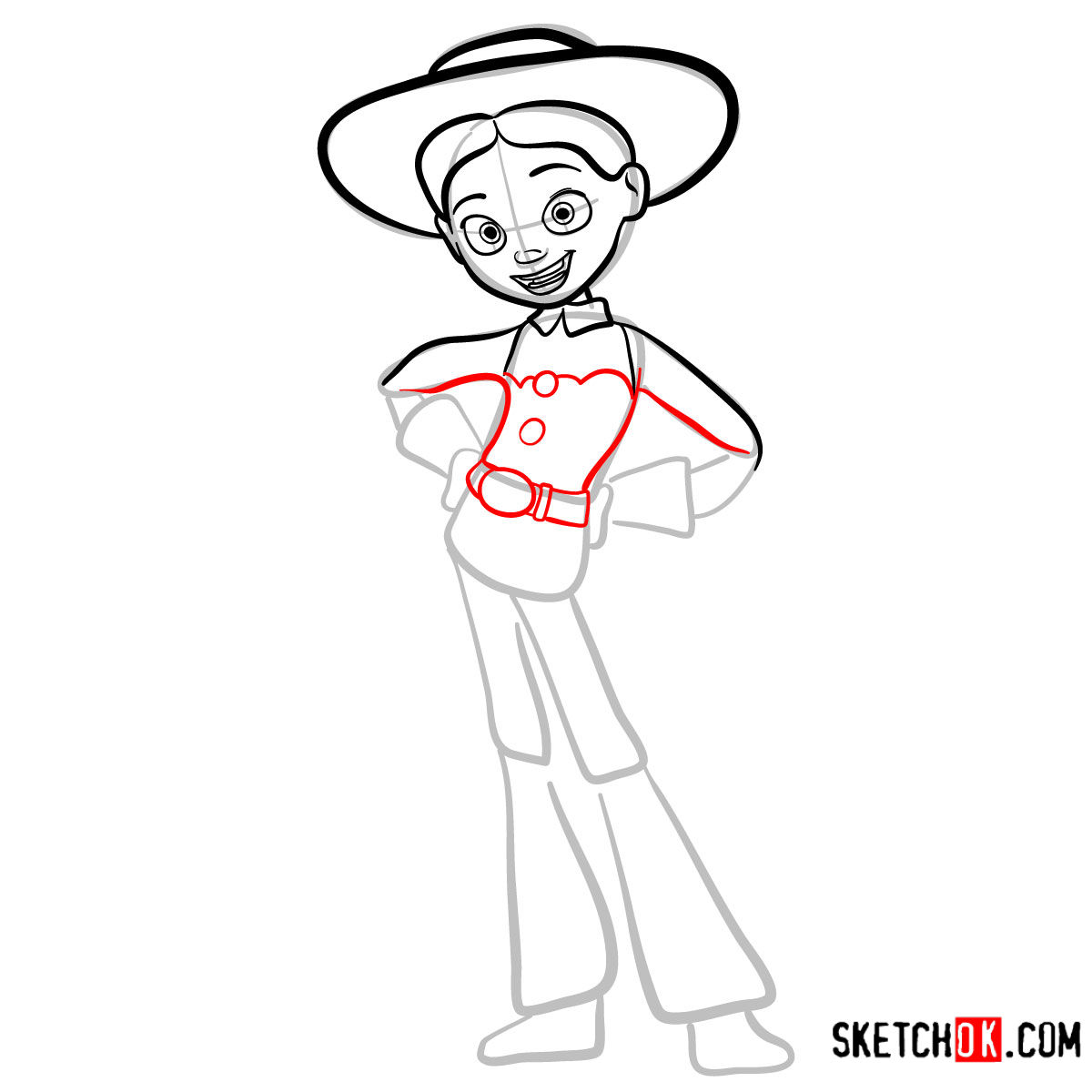 How to draw Jessie from Toy Story 2 - step 07