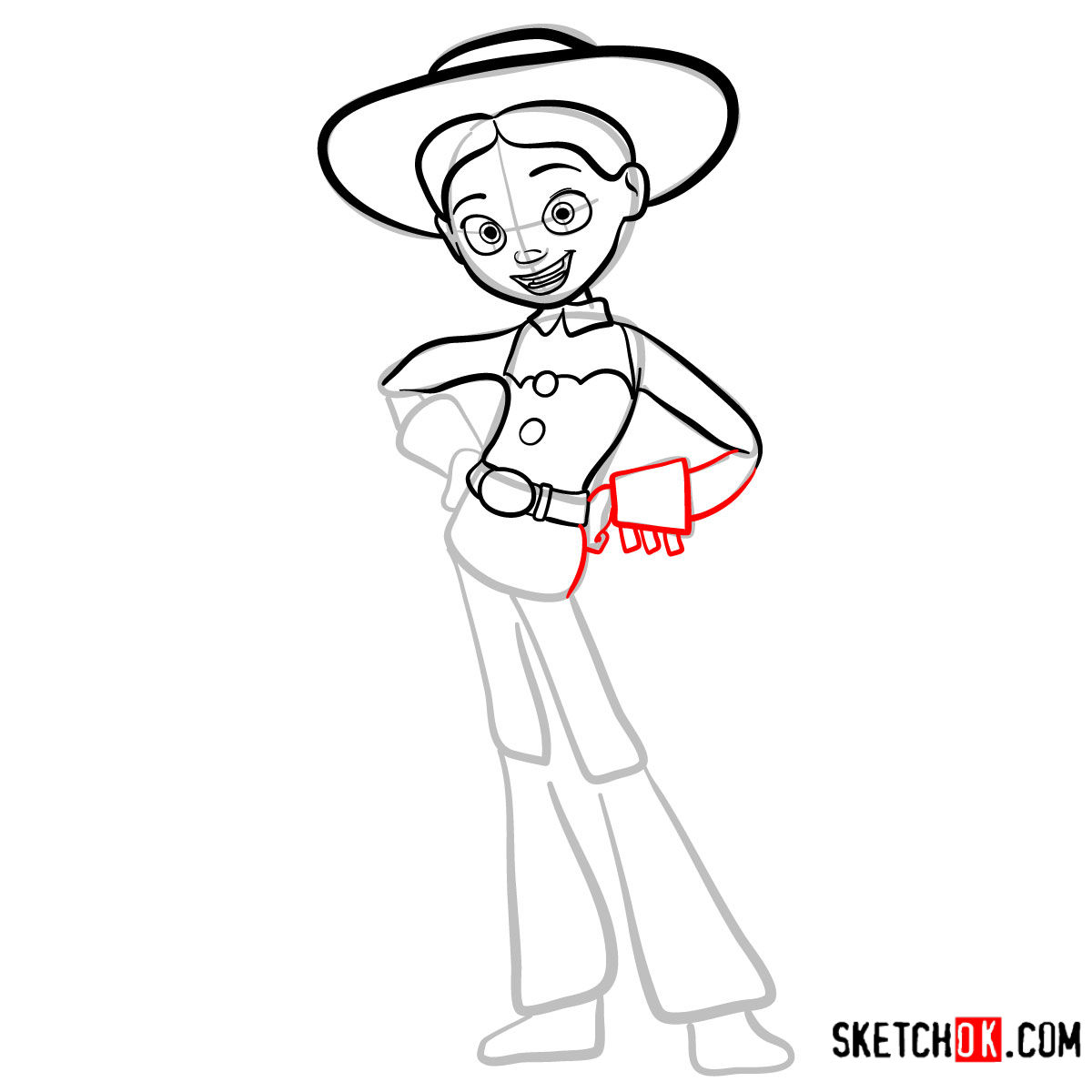 How to draw Jessie from Toy Story 2 - step 08