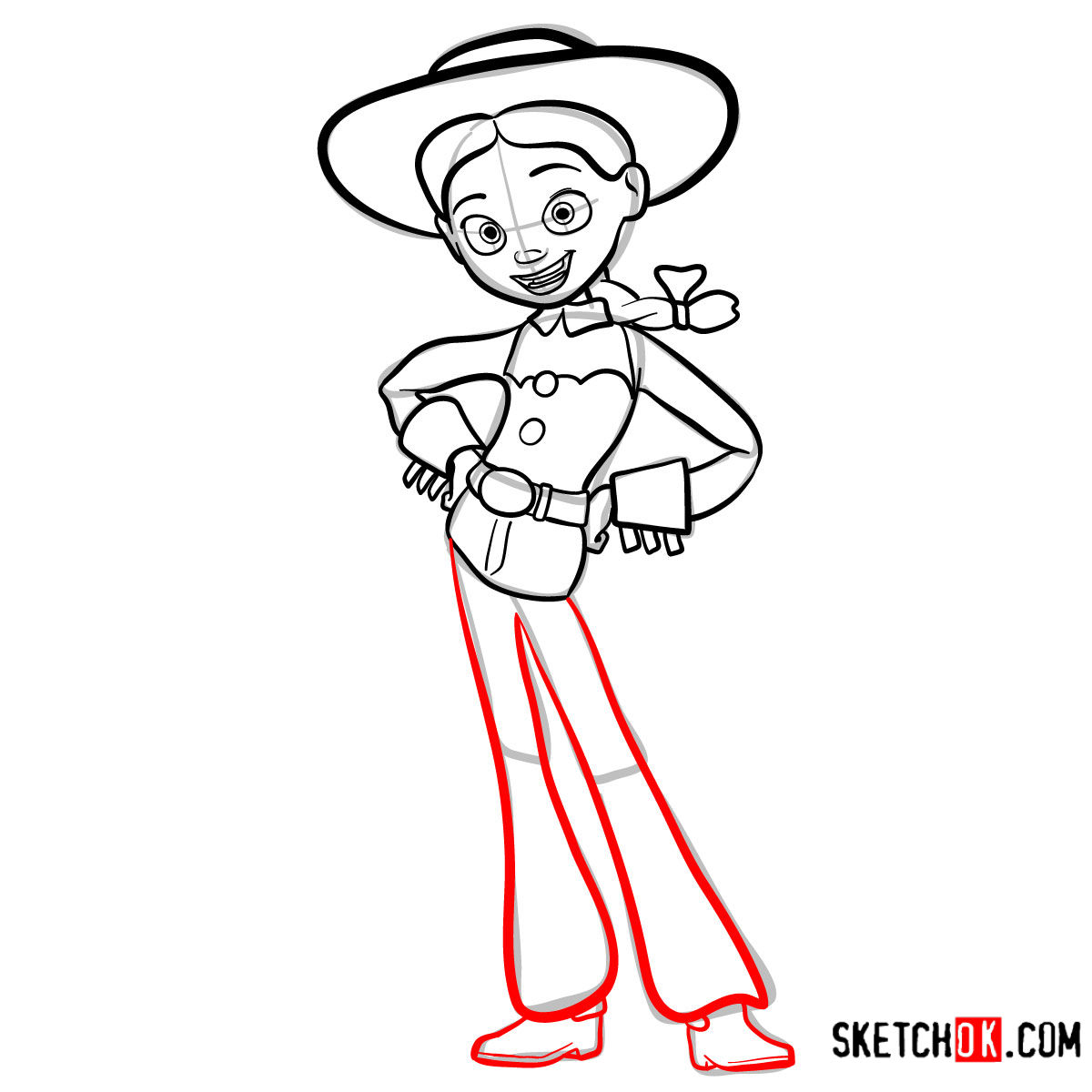 How to draw Jessie from Toy Story 2 - step 11