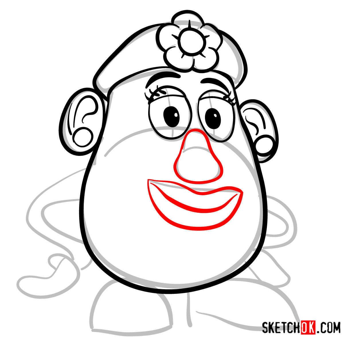How to draw Mrs. Potato Head from Toy Story - step 06