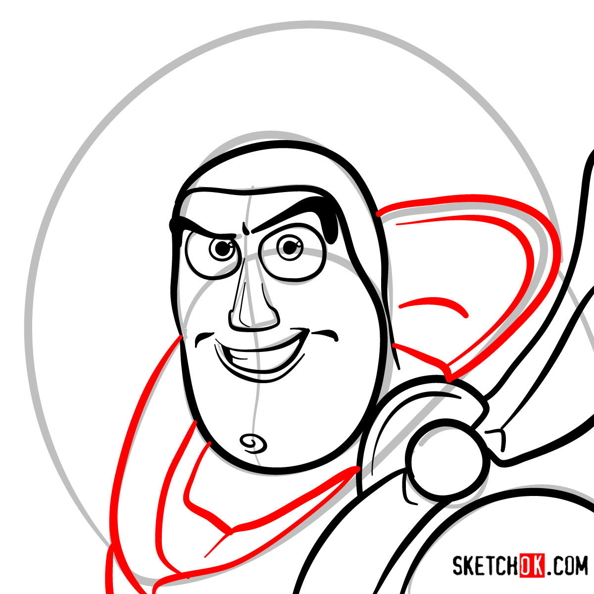 How to draw Buzz Lightyear's face | Toy Story - step 07