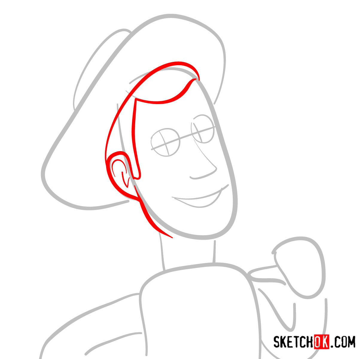 How to draw Woody's face | Toy Story - step 03