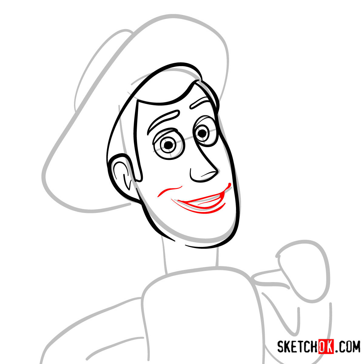 How to draw Woody's face | Toy Story - step 05