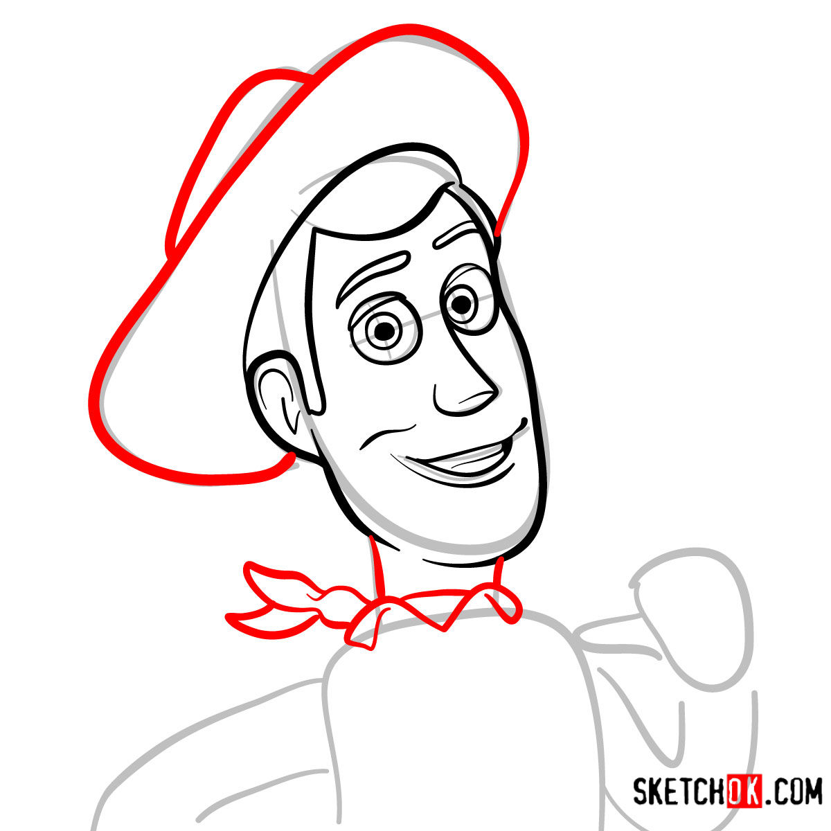 How to draw Woody's face | Toy Story - step 06