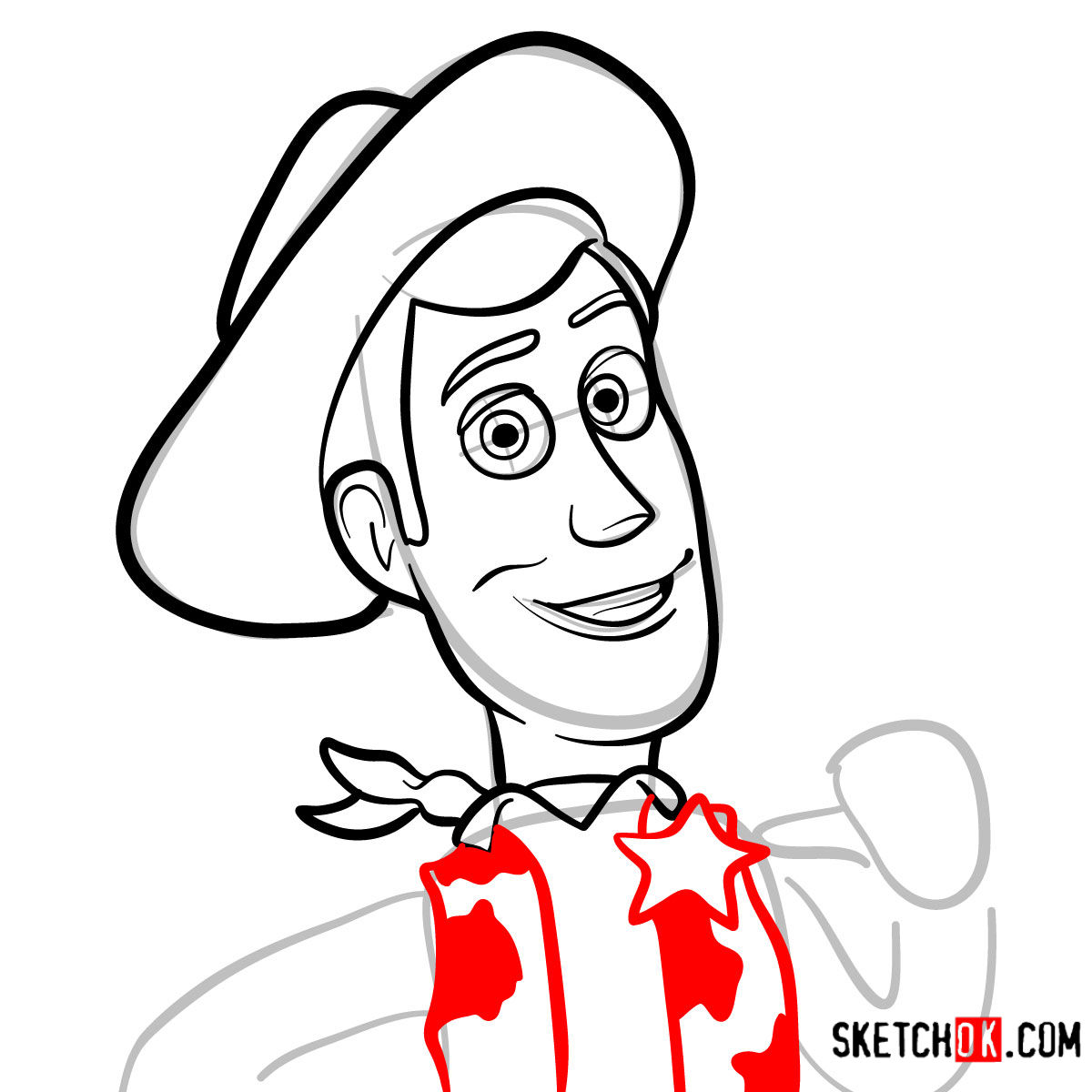 How to draw Woody's face | Toy Story - step 07