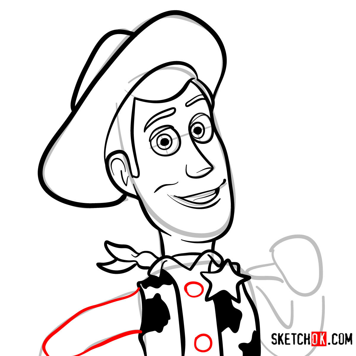 How to draw Woody's face | Toy Story - step 08