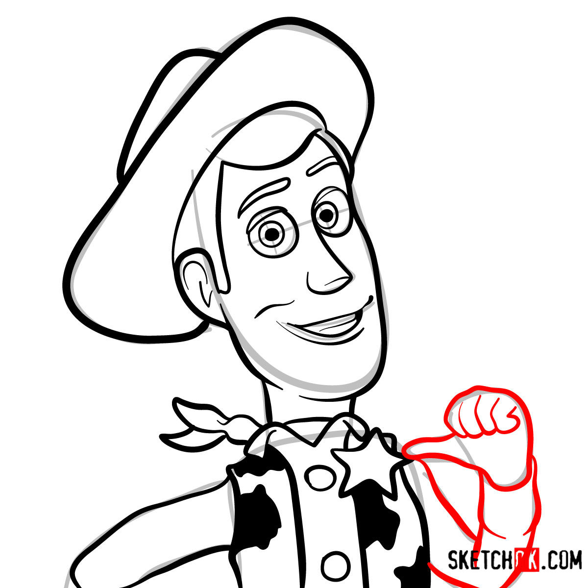 How to draw Woody's face | Toy Story - step 09