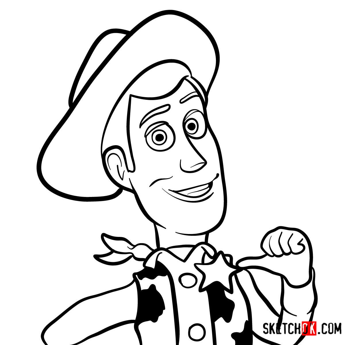 How to draw Woody's face | Toy Story - Sketchok easy drawing guides